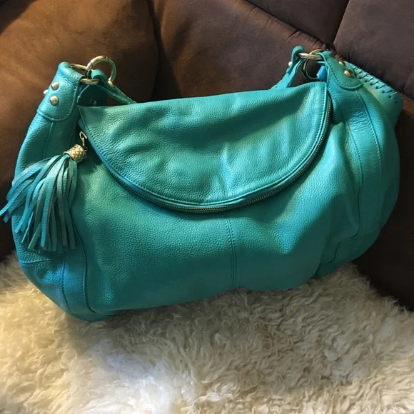 ONNA Ehrlich Rachel Turquoise Pebbled Leather Large Hobo Bag